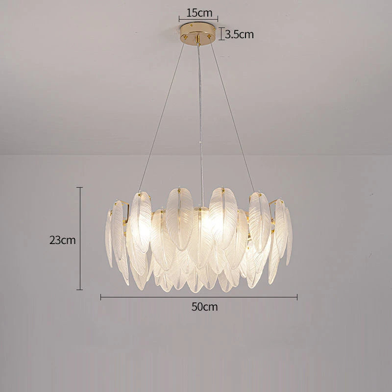 Cord pendant feather glass chandelier with knob switch control