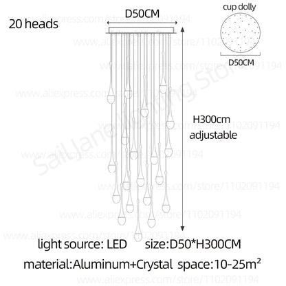 Five head raindrop chandelier, 11.8 in across, with a 59.1 in drop