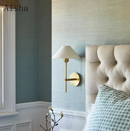 fabric shade wall sconce, close-up of shade and hardware detail