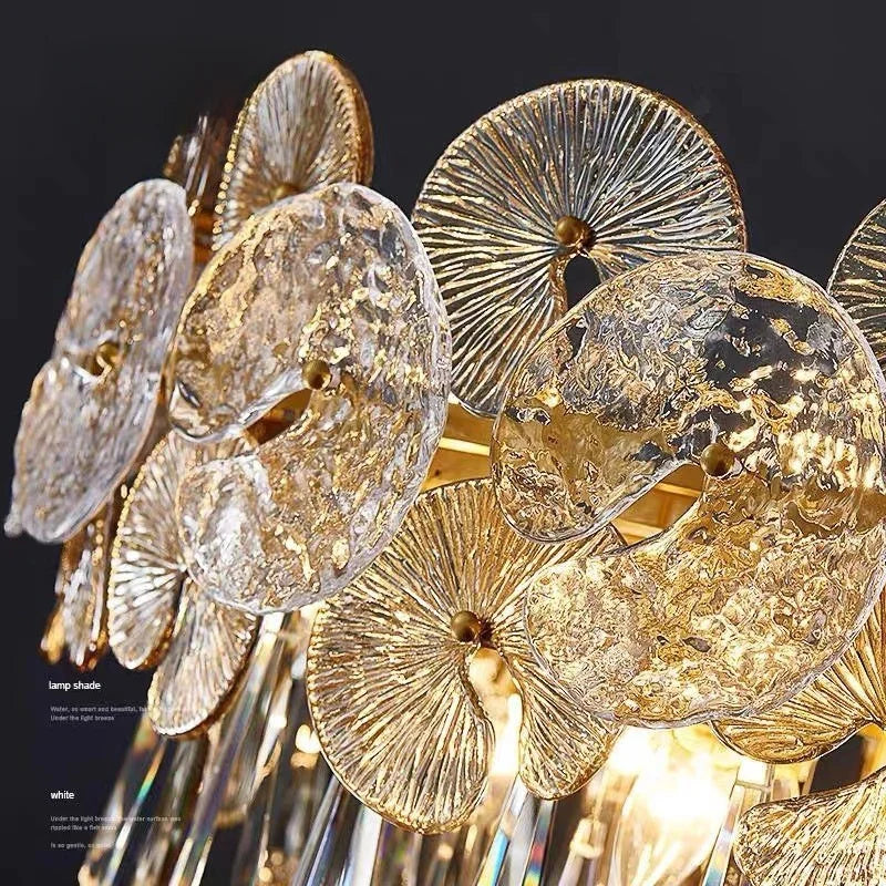 Lotus crystal chandelier in the cold light setting across its petals