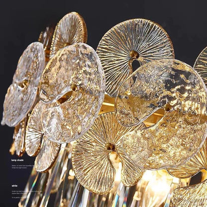 Lotus crystal chandelier in the cold light setting across its petals