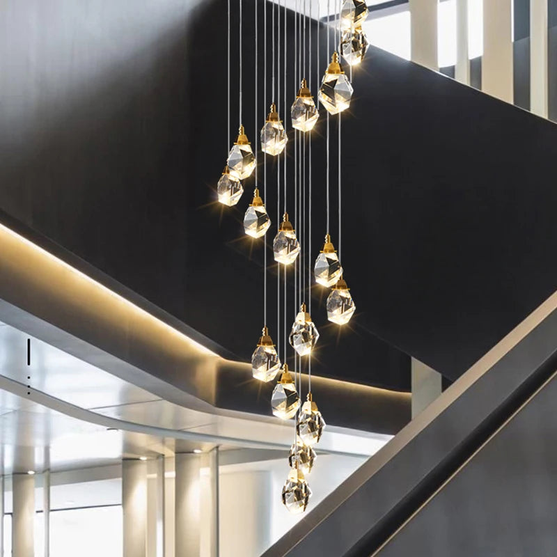 Crystal heads clustered on a cord pendant iron chandelier chassis
