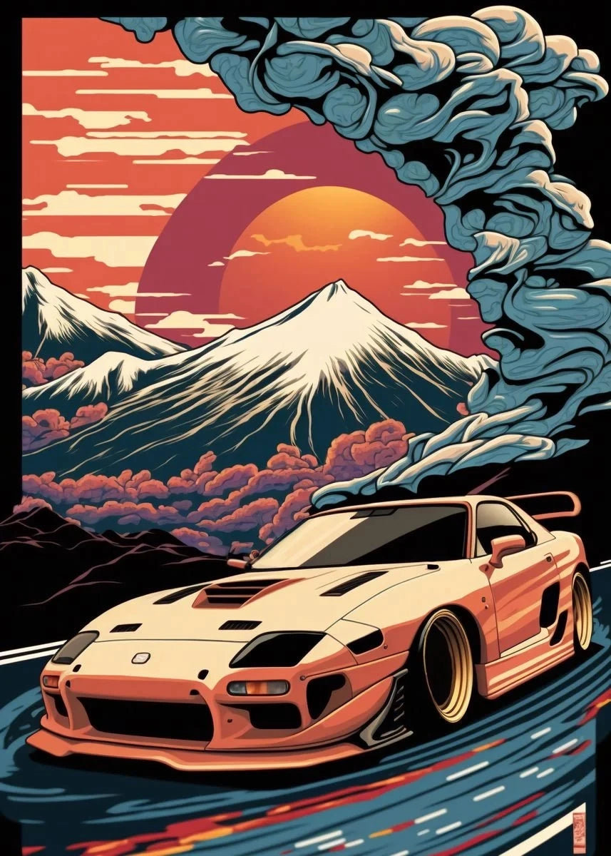 Retro GTR Japanese Landscape Car Canvas Wall Art