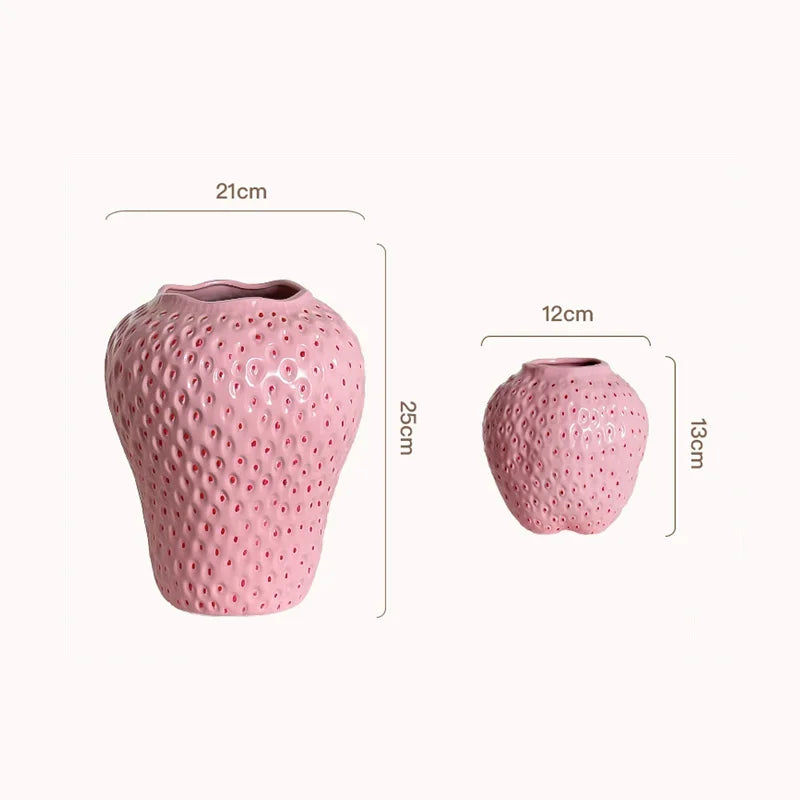 Cartoon strawberry terrarium flower vase in pink red and gray