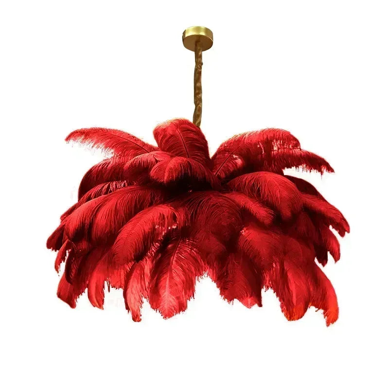 Khaki feather shade chandelier on a cord pendant, assembly required