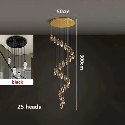 Gold finished crystal chandelier for a duplex or loft stairwell