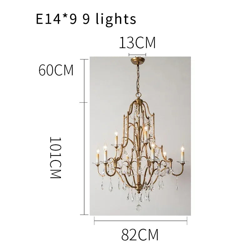 Gold crystal chandelier at 36.6 in diameter with twelve lights