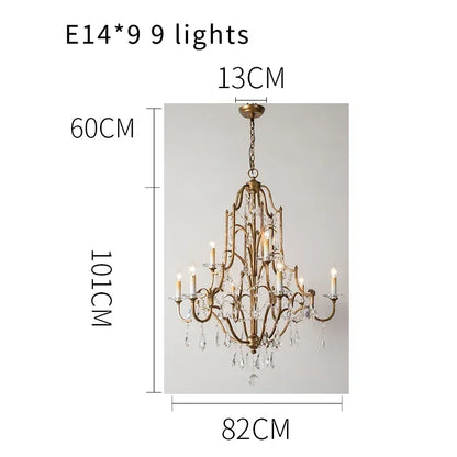Gold crystal chandelier at 36.6 in diameter with twelve lights