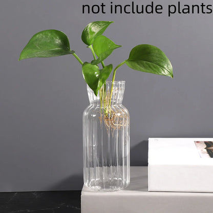Mini retro striped glass vase with single dried botanical stem