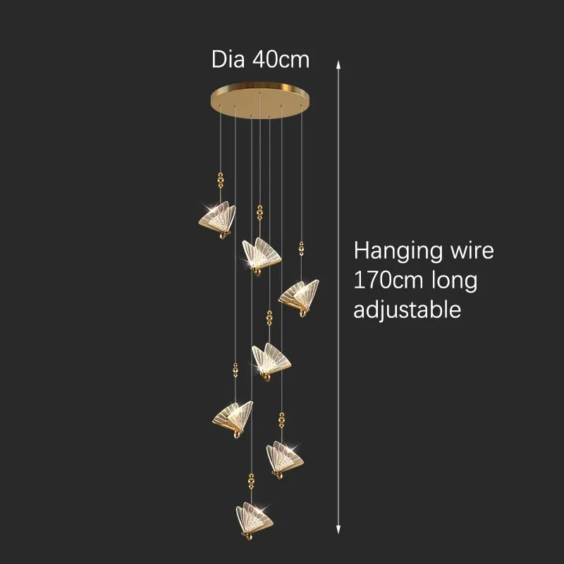 Fifteen head butterfly crystal chandelier with a 110.2 in (280 cm) drop