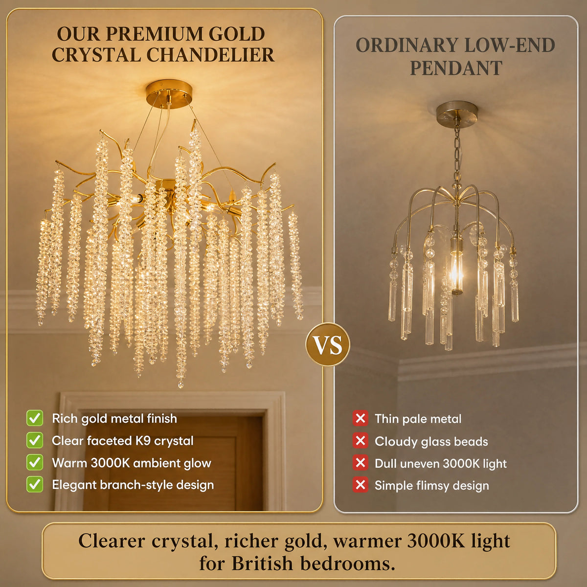 Semi flush mount gold branch chandelier with 5.1 in (13 cm) ceiling base