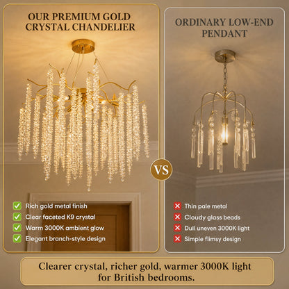 Semi flush mount gold branch chandelier with 5.1 in (13 cm) ceiling base