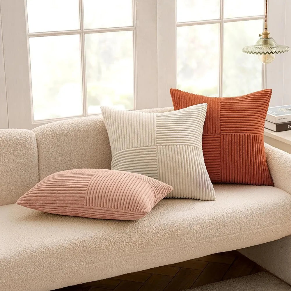 Boho Patchwork Corduroy Pillow Cover — styling detail