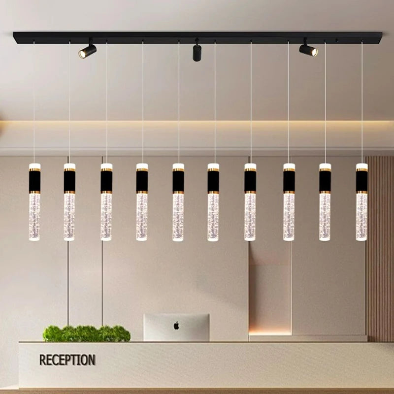 Twelve head linear chandelier, 59.1 in long, with a 59.1 in drop