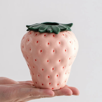 Strawberry ceramic flower vase in red and pink home décor