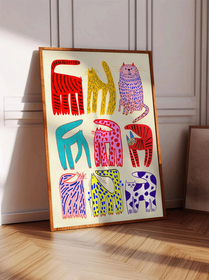 Abstract Whimsical Cat Canvas Wall Art Print