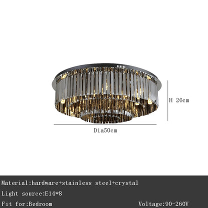 Modern black crystal ceiling chandelier running its warm light LED bulbs