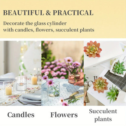 Set of three acrylic cylinder vases used as Christmas table centrepiece display