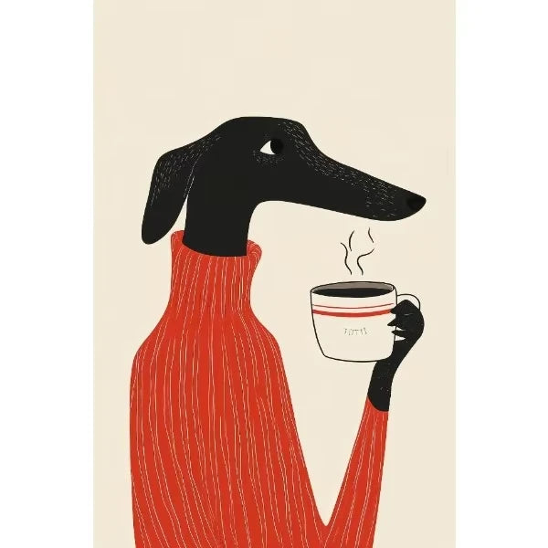 Cozy Coffee Dog Canvas Wall Art Print