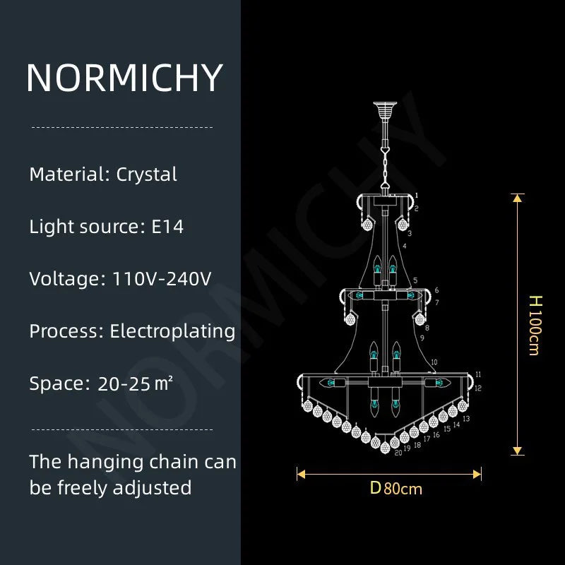 Crystal tier detail on a gold stainless steel lobby chandelier