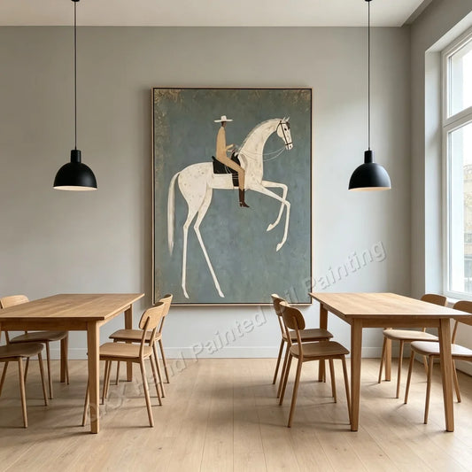 White Horse Rider Abstract Oil Canvas Wall Art