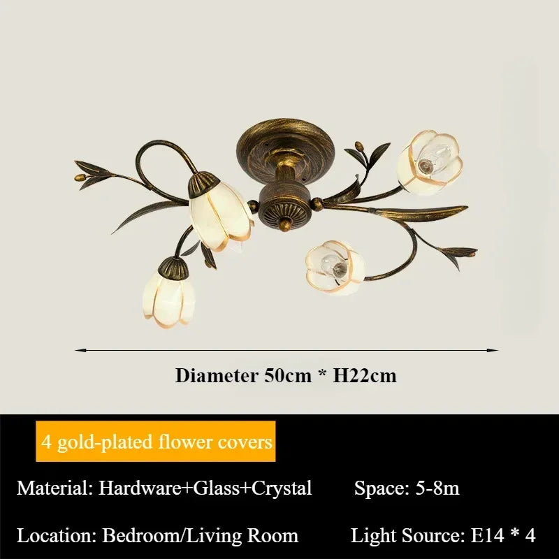 Eight head flower branch chandelier in dark grey iron with glass blossom shades