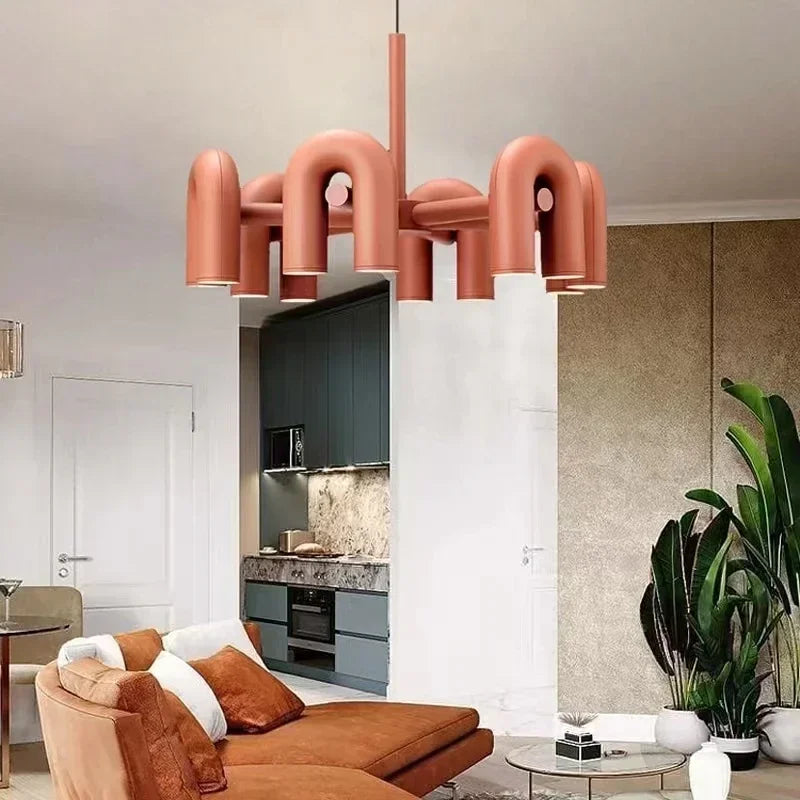 Two light black U shaped iron chandelier with E27 bulbs included