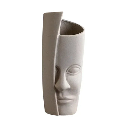 Ceramic human face sculpture vase handmade art flower arrangement