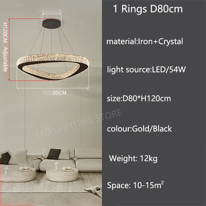 Remote dimming crystal ring chandelier shifting color temperature