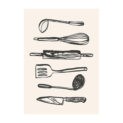 Trendy Kitchen Pizza Sushi Minimalist Canvas Wall Art