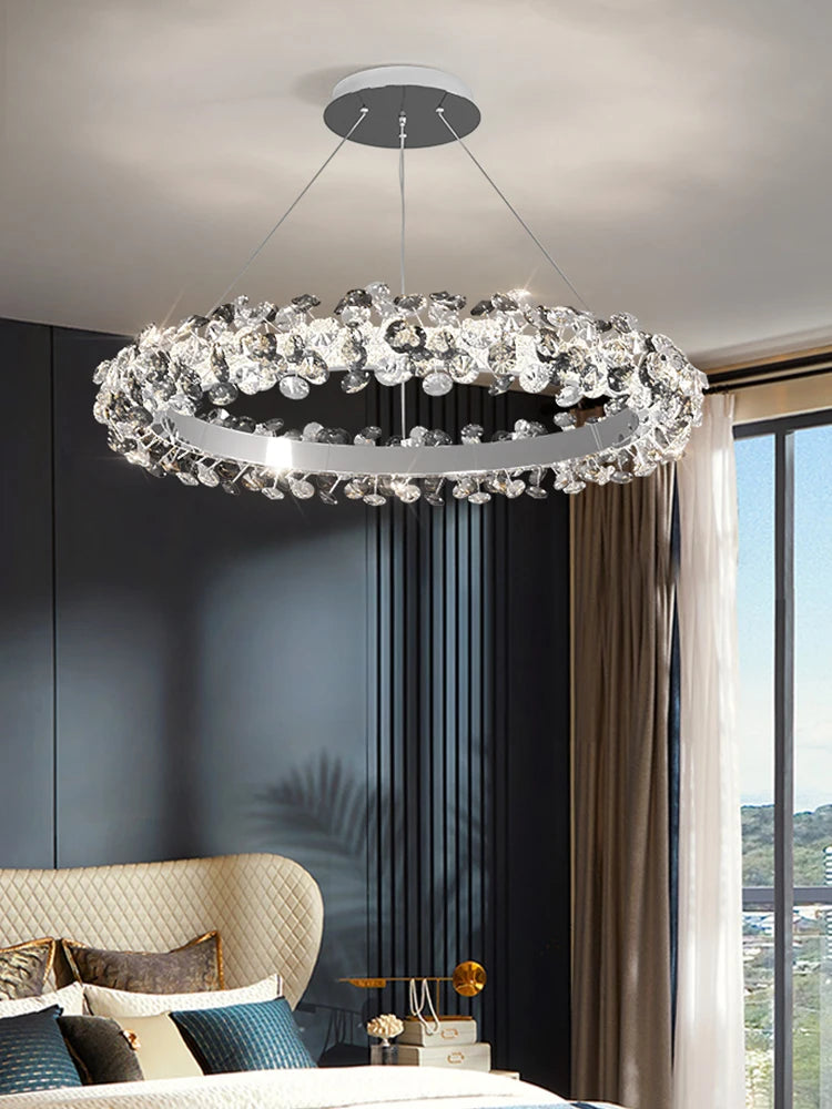 Single 29.5 in (75 cm) crystal ring chandelier with radiating petals