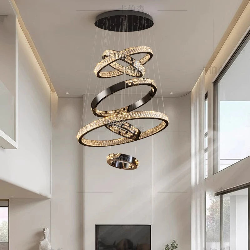 Six ring crystal chandelier with rings from 11.8 in to 31.5 in