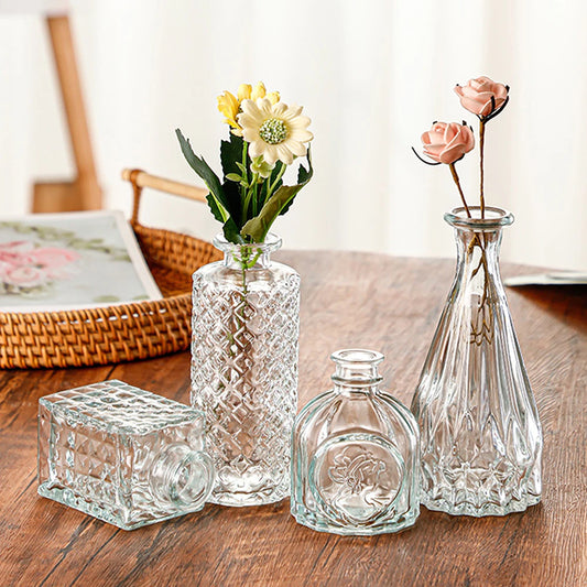 Wide mouth clear glass flower pitcher vase in vintage French country style