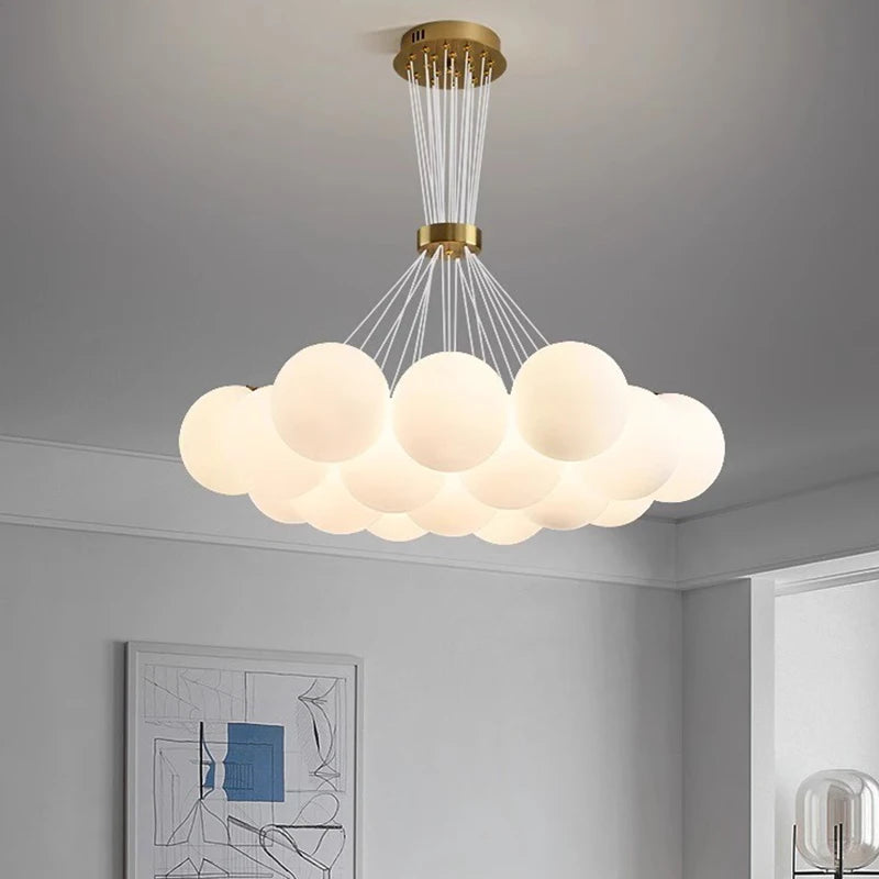 Cluster chandelier at 29.5 in diameter with thirteen acrylic heads
