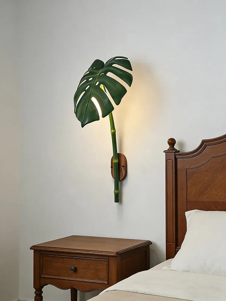 bamboo outdoor wall sconce, front view on white background