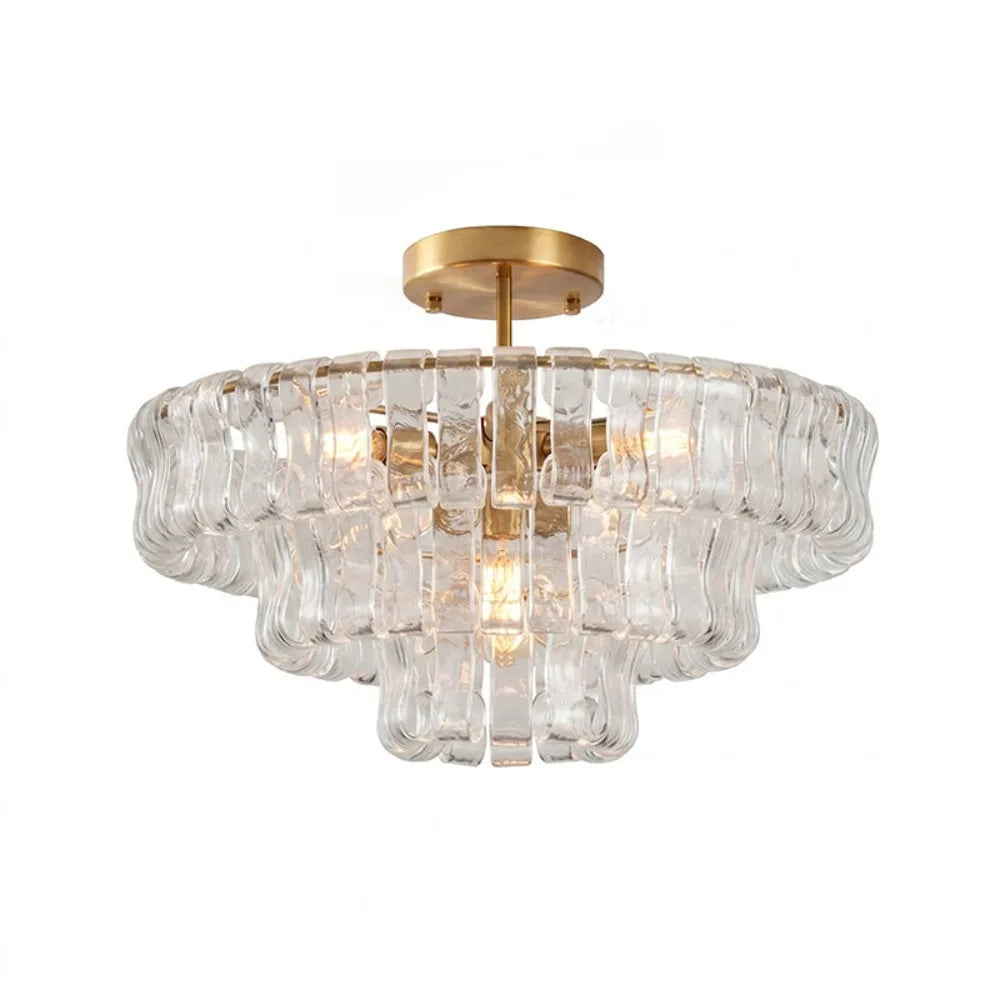 Black iron frame glass chandelier, 19.7 inch size, with handcrafted shades