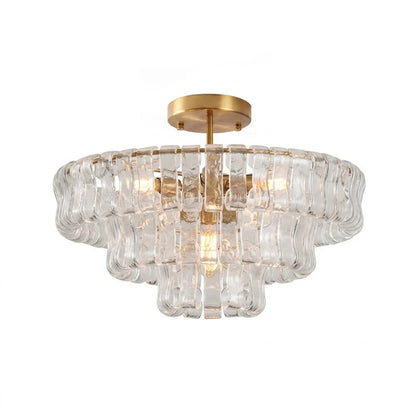Black iron frame glass chandelier, 19.7 inch size, with handcrafted shades