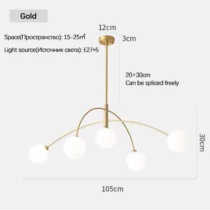 Three globe arched chandelier in gold with frosted glass shades