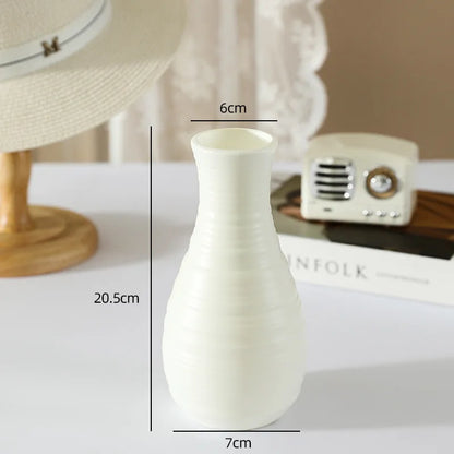 Nordic plastic vase in paper art style on contemporary living room shelving