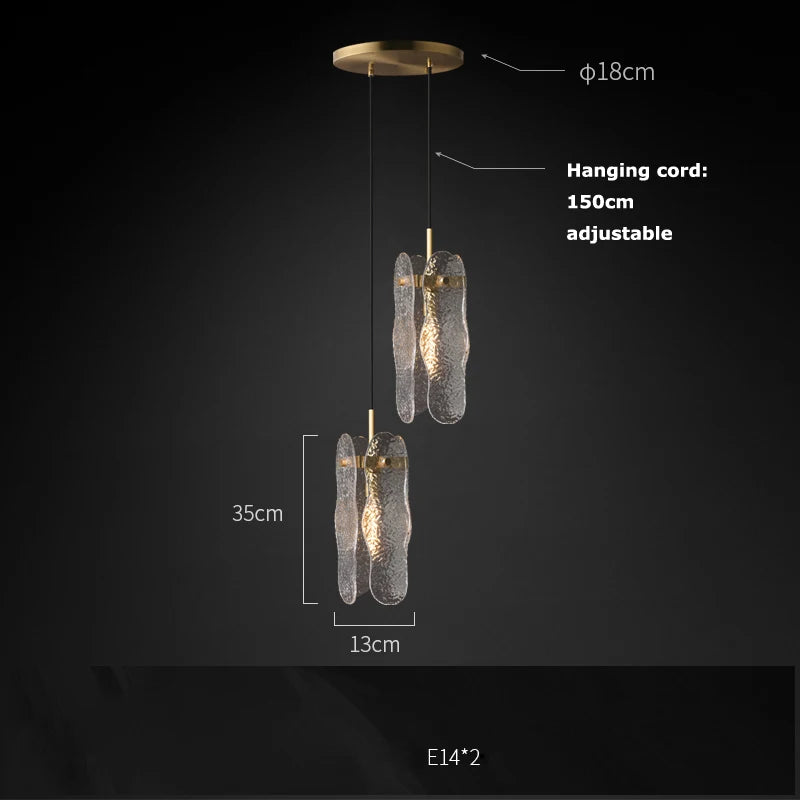 Second two layer rippled glass chandelier build in gold steel