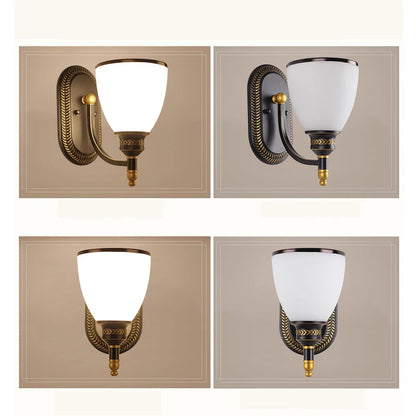 glass wall sconce, detail view of fixture base and arm