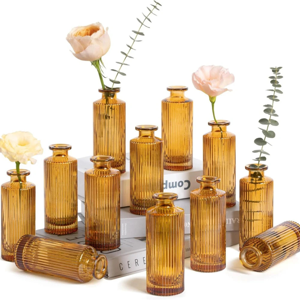 Retro mini glass bud vase set for hydroponic wedding table décor