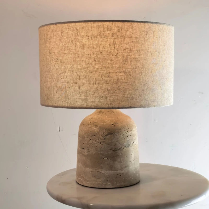 Close-up of natural marble stone base texture on Nordic table lamp