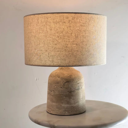 Close-up of natural marble stone base texture on Nordic table lamp