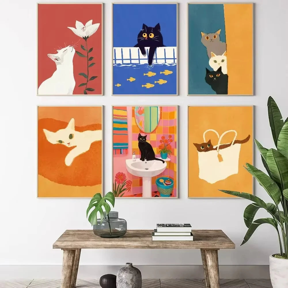 Colorful Cat Interior Canvas Wall Art