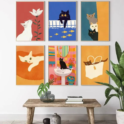 Colorful Cat Interior Canvas Wall Art