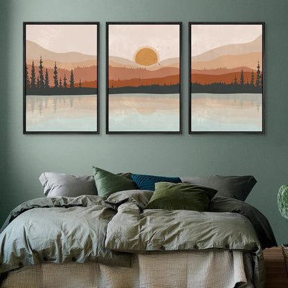 Sunset Forest Landscape 3-Piece Canvas Wall Art Set