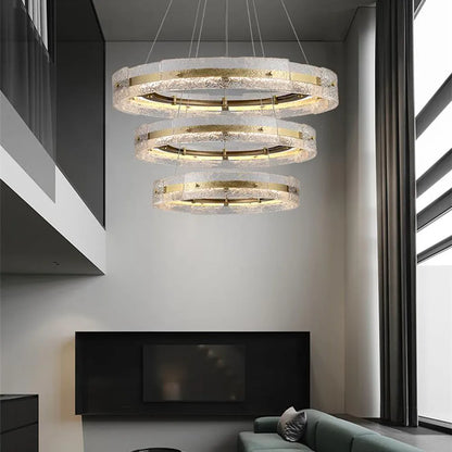 Round water ripple glass chandelier at 23.6 in (60 cm) in gold
