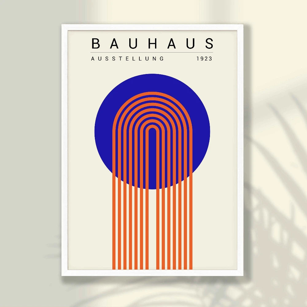 Orange Blue Bauhaus Abstract 3-Piece Canvas Wall Set
