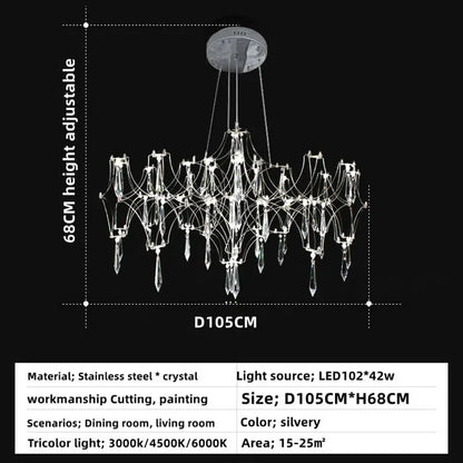 Crystal chandelier at 39.4 in across in neutral light, bulbs not included